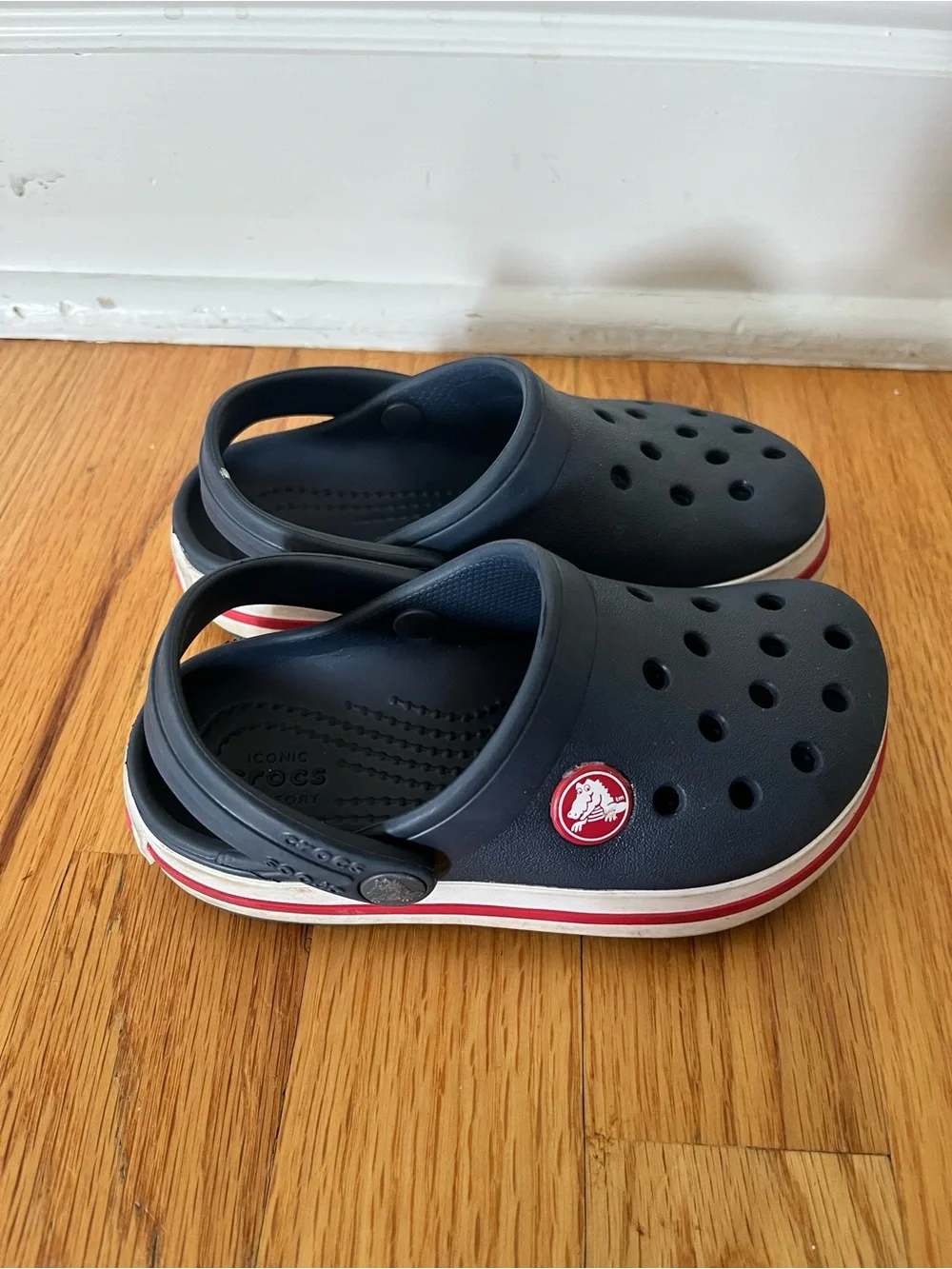 CROCS Kids Navy Clog with Red and White Trim